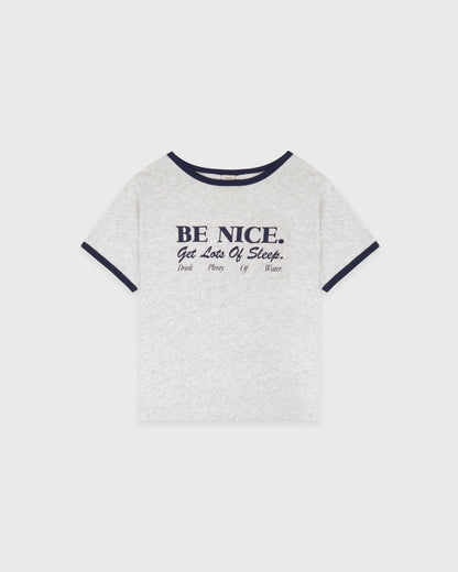 Sporty & Rich Be Nice Kids Ringer Tee - Heather Gray/Dark Navy