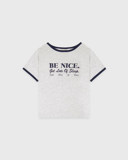 Sporty & Rich Be Nice Kids Ringer Tee - Heather Gray/Dark Navy