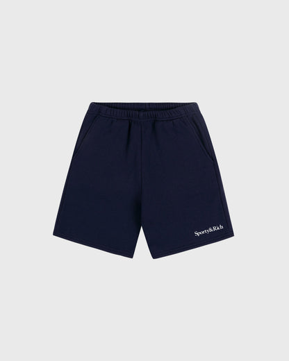 Sporty & Rich Serif Logo Kids Gym Short - Dark Navy