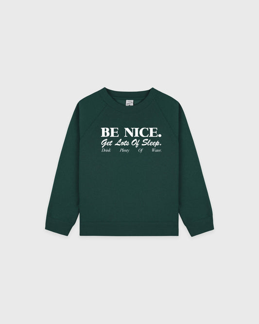 Sporty & Rich Be Nice Kids Crewneck - Forest/White
