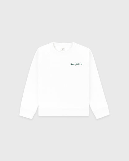 Sporty & Rich Drink More Water Kids Crewneck - White/Forest