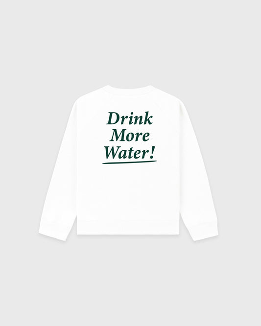 Sporty & Rich Drink More Water Kids Crewneck - White/Forest