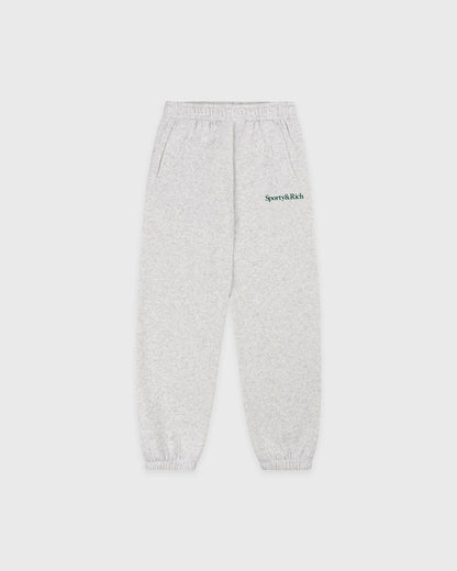 Sporty & Rich Serif Logo Kids Sweatpant - Heather Gray/Forest