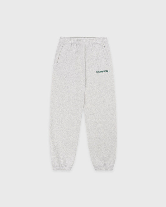 Sporty & Rich Serif Logo Kids Sweatpant - Heather Gray/Forest