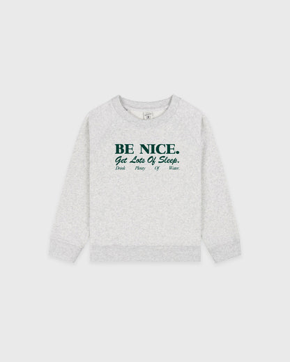 Sporty & Rich Be Nice Kids Crewneck - Heather Gray/Forest