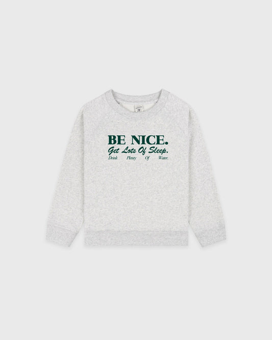 Sporty & Rich Be Nice Kids Crewneck - Heather Gray/Forest