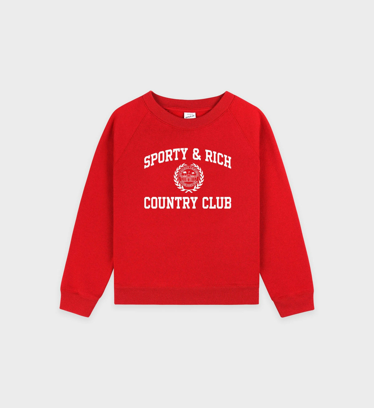Sporty & Rich Varsity Crest Kids Crewneck - Ruby/White