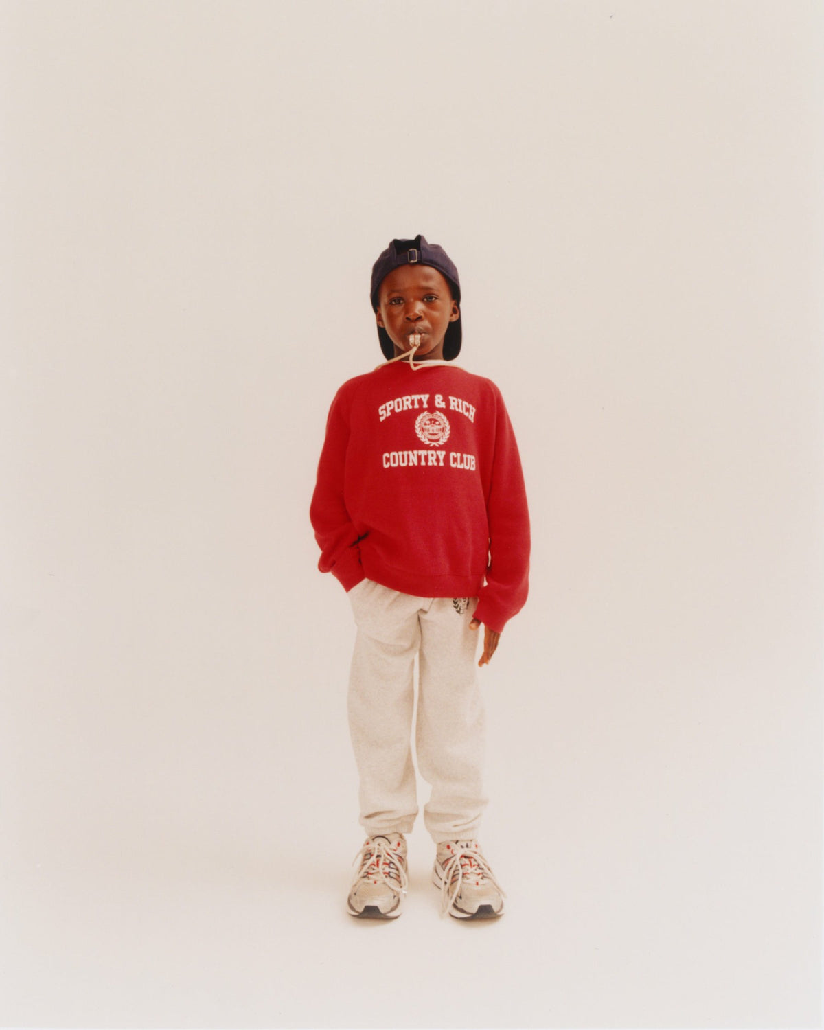 Sporty & Rich Varsity Crest Kids Crewneck - Ruby/White