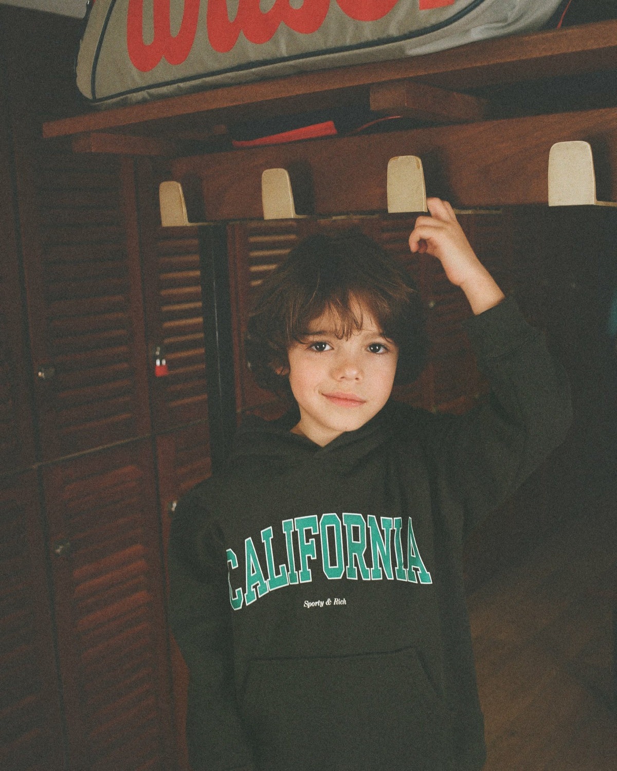 Sporty & Rich California Kids Hoodie - Faded Black/Spring Green