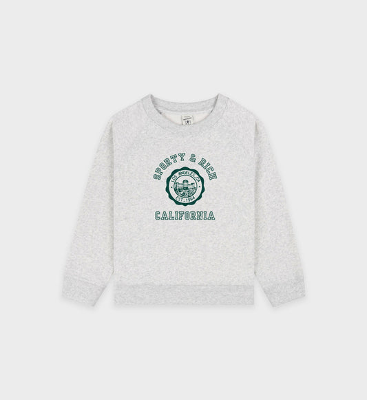 Sporty & Rich California Emblem Kids Crewneck - Heather Gray/Forest