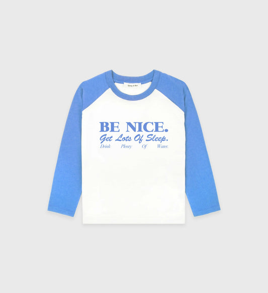 Sporty & Rich Be Nice Kids Baseball Tee - White/Juniper