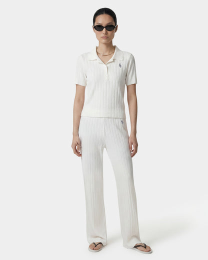 Sporty & Rich SRC Ribbed Polo - Ecru/Navy
