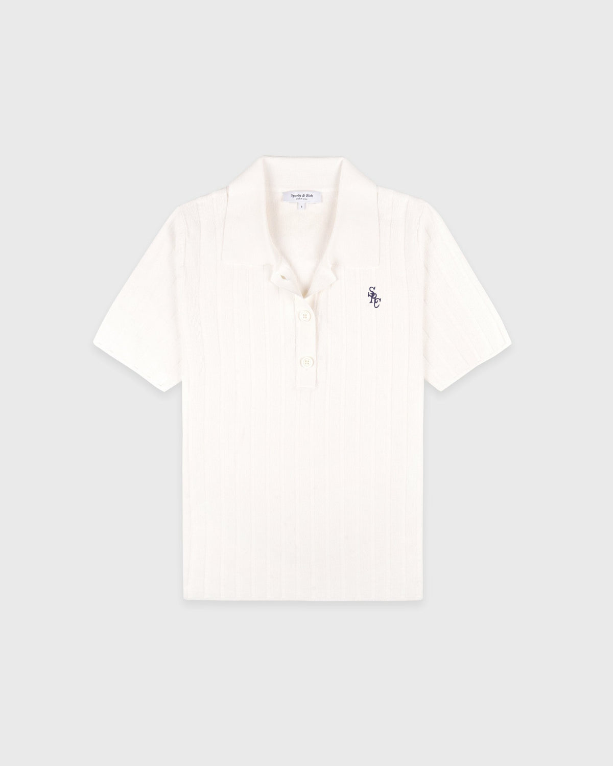 Sporty & Rich SRC Ribbed Polo - Ecru/Navy