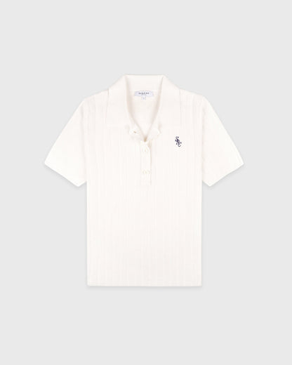 Sporty & Rich SRC Ribbed Polo - Ecru/Navy