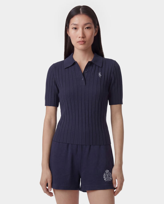 Sporty & Rich SRC Ribbed Polo - Dark Navy/White