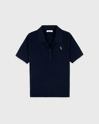 Sporty & Rich SRC Ribbed Polo - Dark Navy/White