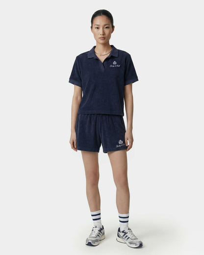 Sporty & Rich Signature Logo Terry Polo - Light Navy/White