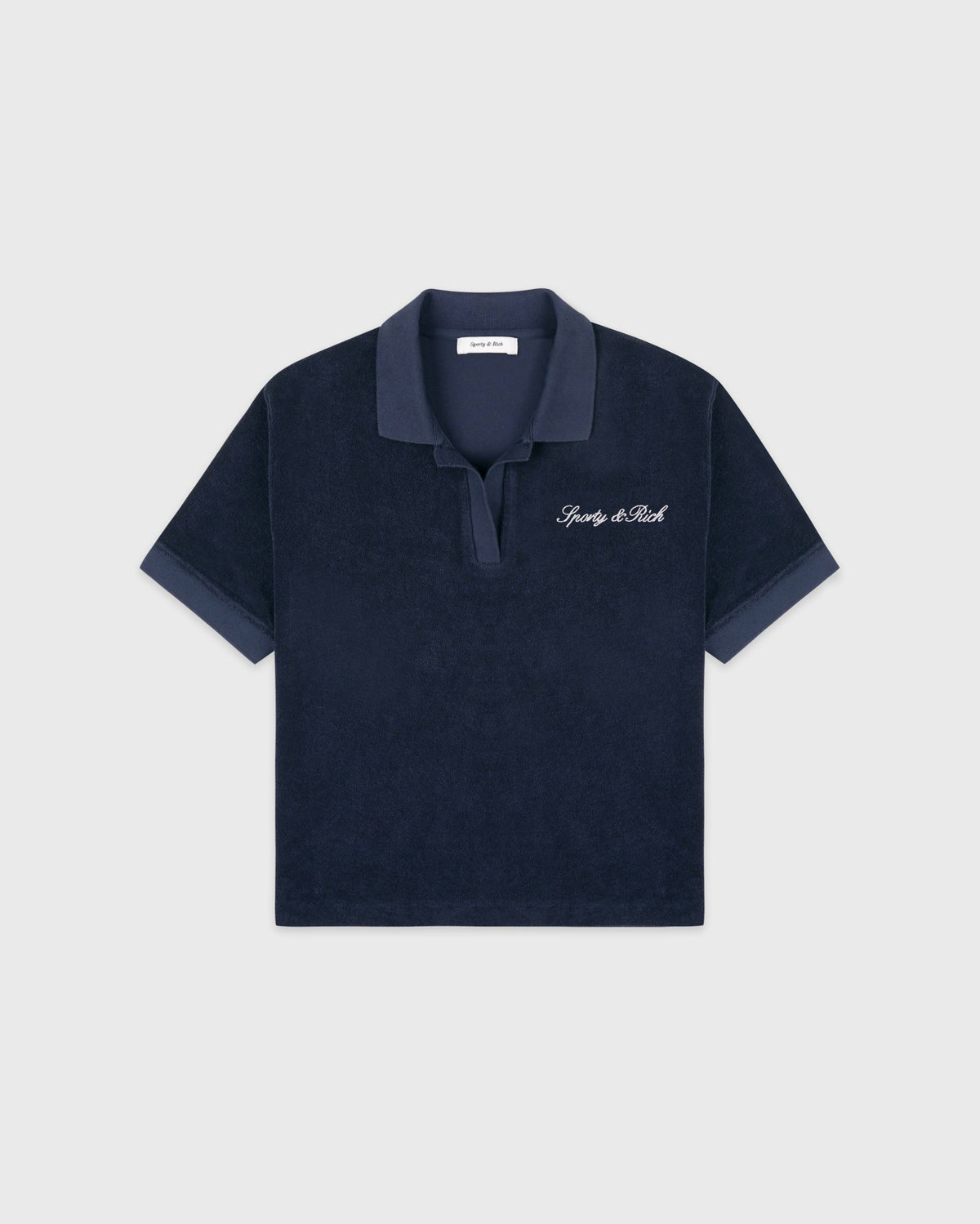 Sporty & Rich Signature Logo Terry Polo - Light Navy/White