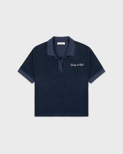Sporty & Rich Signature Logo Terry Polo - Light Navy/White