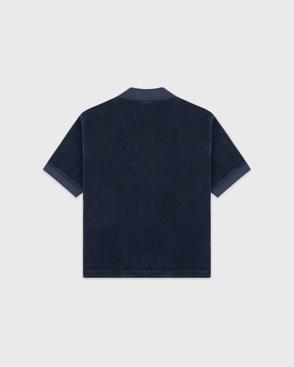 Sporty & Rich Signature Logo Terry Polo - Light Navy/White