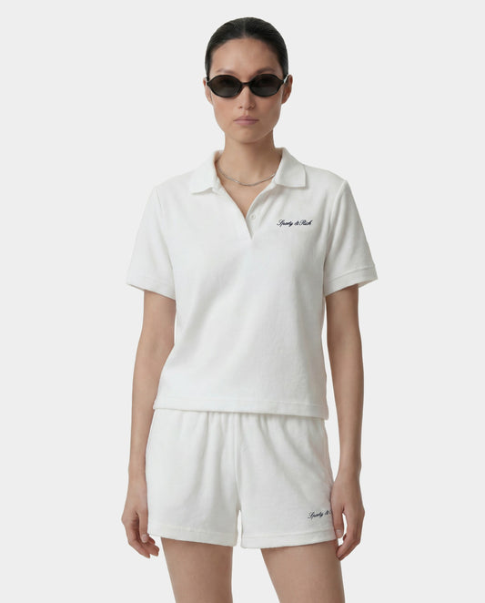 Sporty & Rich Signature Logo Terry Polo - White/Light Navy