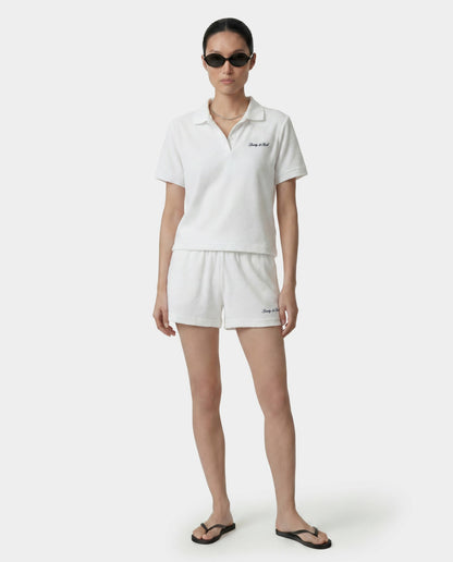 Sporty & Rich Signature Logo Terry Polo - White/Light Navy
