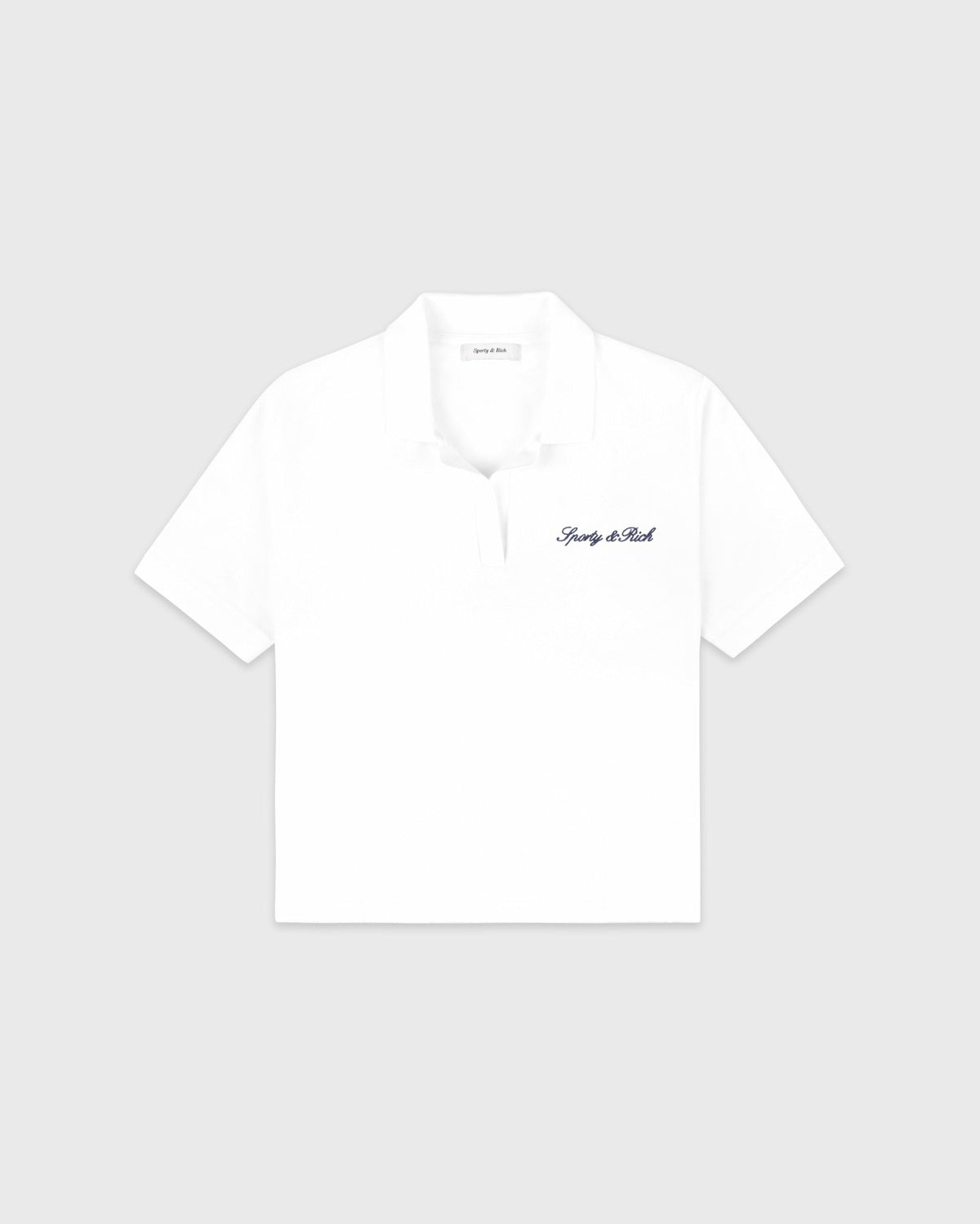Sporty & Rich Signature Logo Terry Polo - White/Light Navy