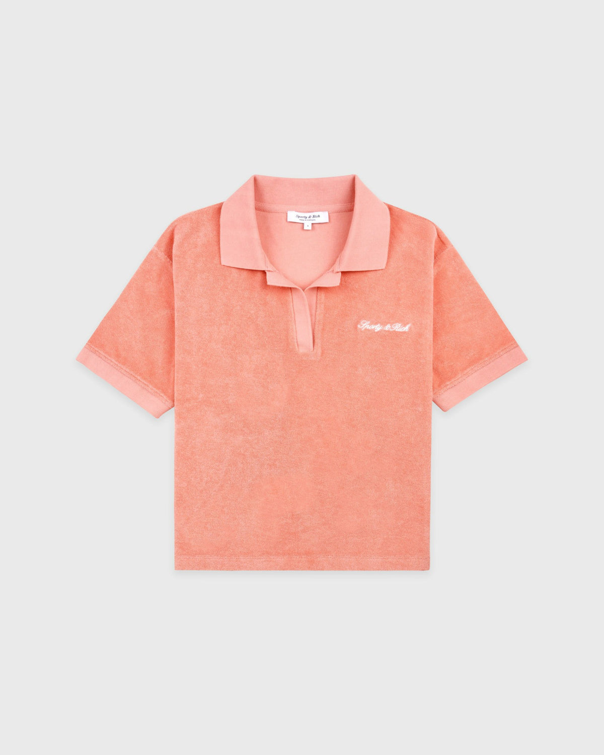 Sporty & Rich Signature Logo Terry Polo - Flamingo/White