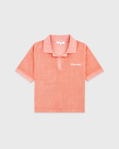 Sporty & Rich Signature Logo Terry Polo - Flamingo/White