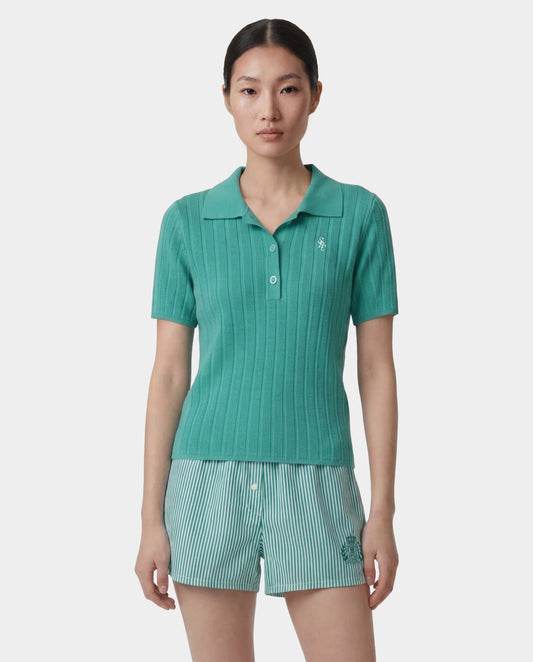 Sporty & Rich SRC Ribbed Polo - Amalfi Green/White