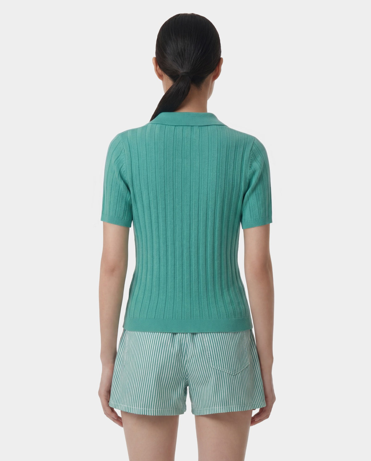 Sporty & Rich SRC Ribbed Polo - Amalfi Green/White