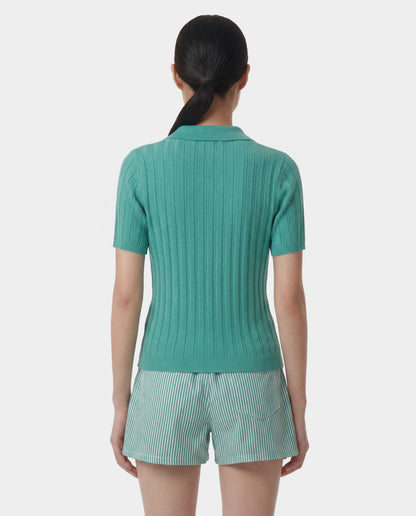 Sporty & Rich SRC Ribbed Polo - Amalfi Green/White