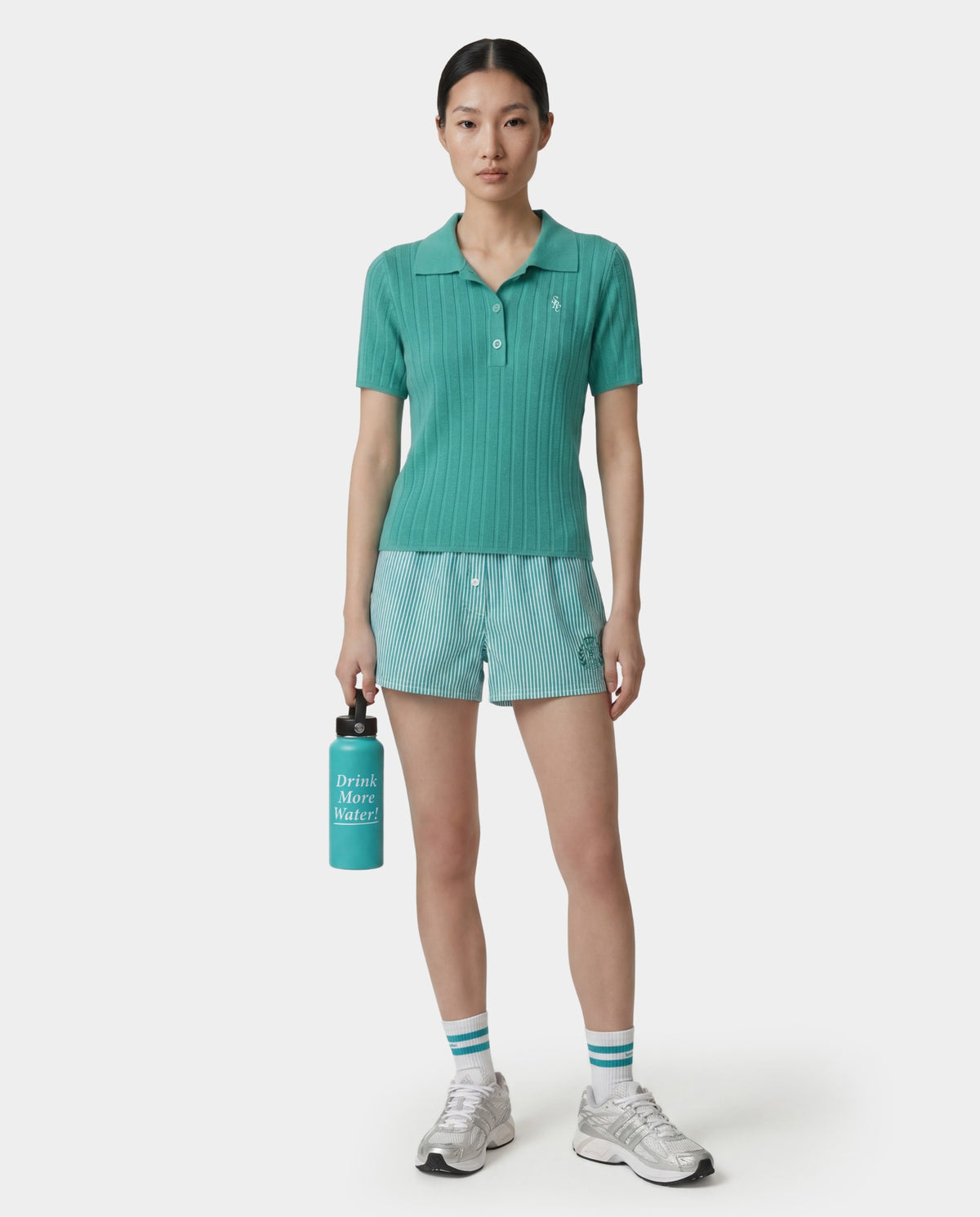 Sporty & Rich SRC Ribbed Polo - Amalfi Green/White