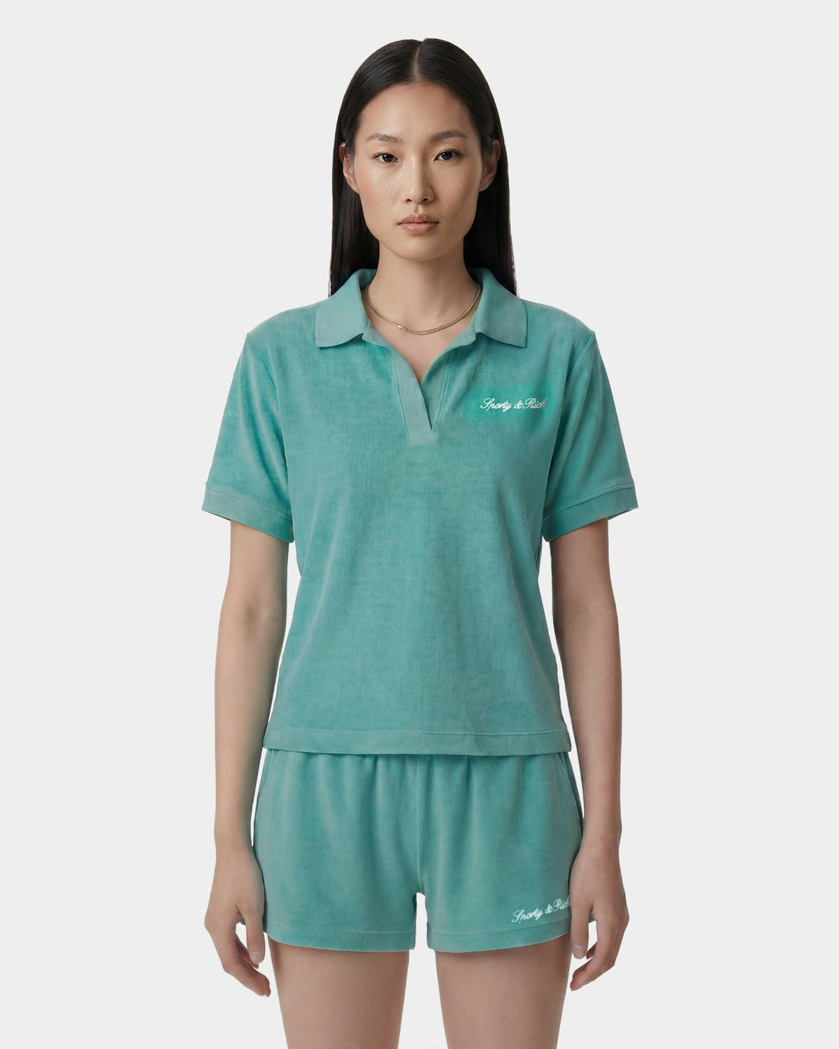 Sporty & Rich Signature Logo Terry Polo - Amalfi Green/White