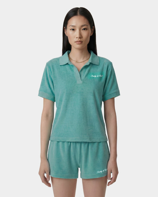 Sporty & Rich Signature Logo Terry Polo - Amalfi Green/White