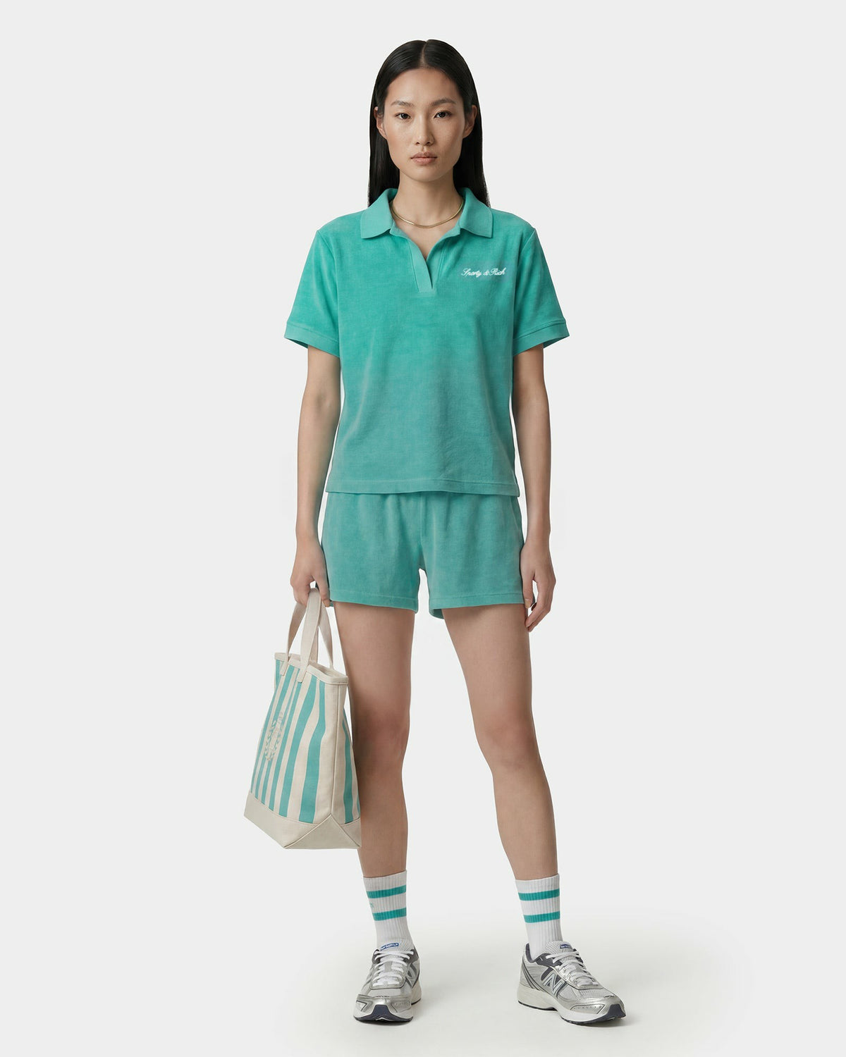 Sporty & Rich Signature Logo Terry Polo - Amalfi Green/White