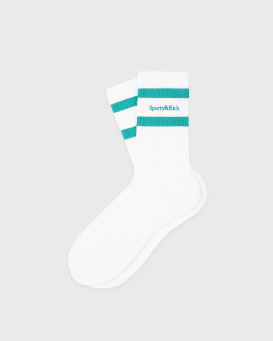 Sporty & Rich Serif Logo Socks - White/Amalfi Green