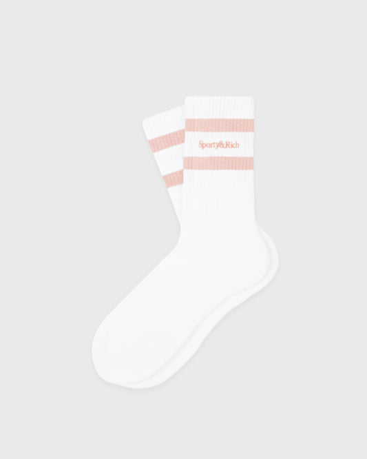 Sporty & Rich Serif Logo Socks - White/Flamingo