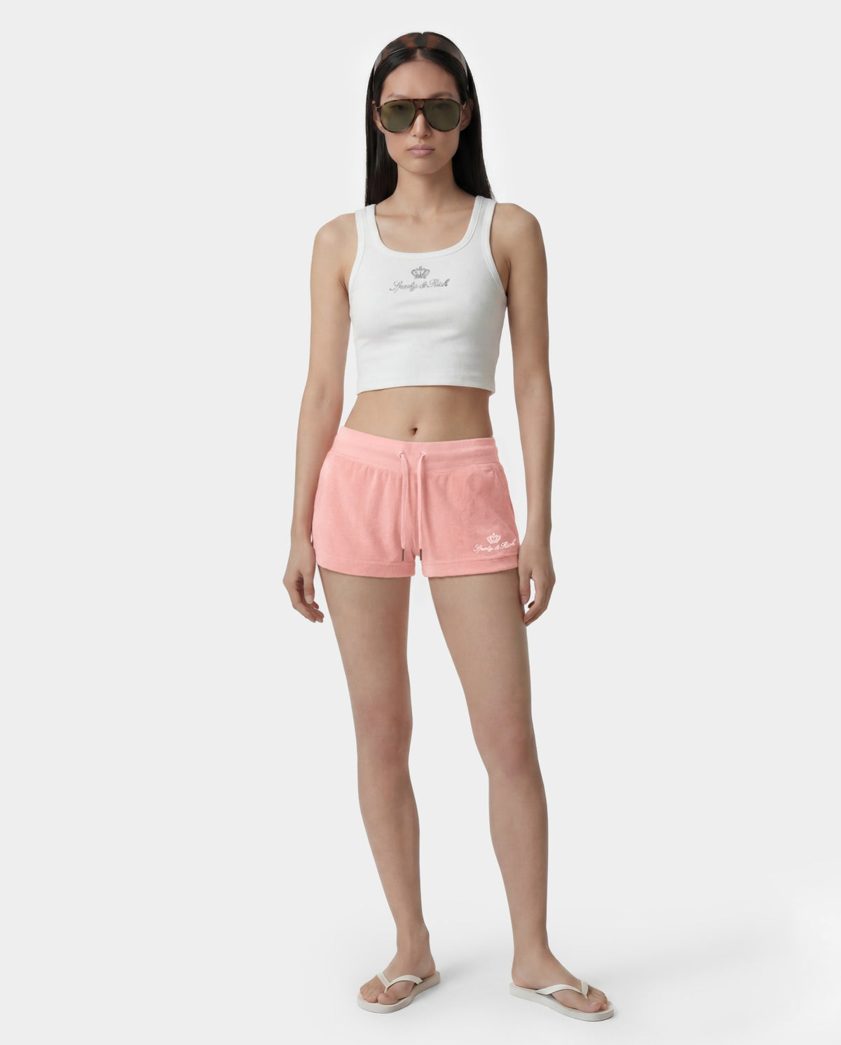 Sporty & Rich Juicy Script Velour Short - Rose