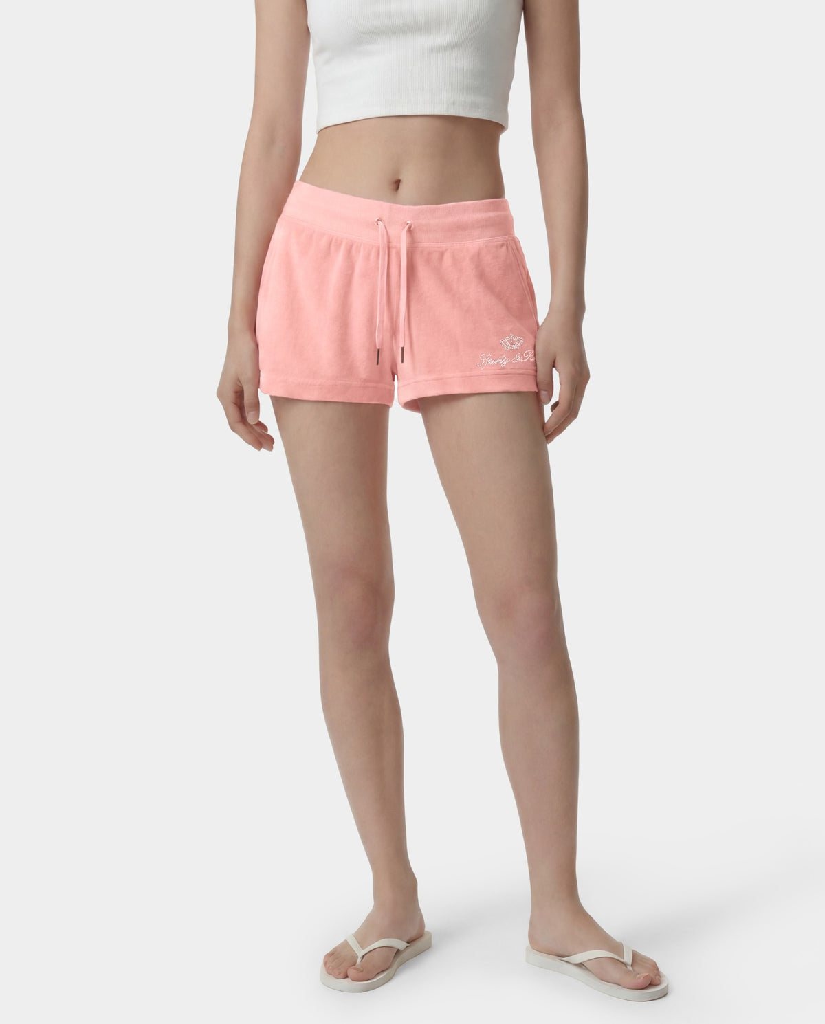 Sporty & Rich Juicy Script Velour Short - Rose
