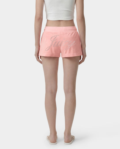 Sporty & Rich Juicy Script Velour Short - Rose