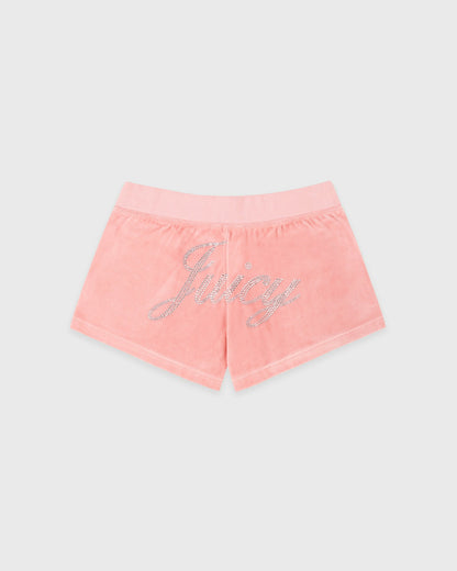 Sporty & Rich Juicy Script Velour Short - Rose