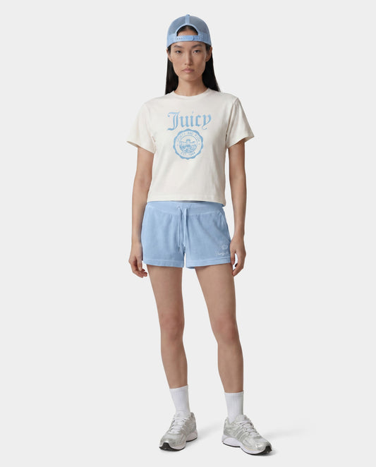 Sporty & Rich Juicy Script Velour Short - Sky Blue