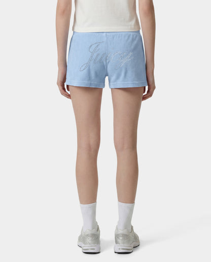 Sporty & Rich Juicy Script Velour Short - Sky Blue