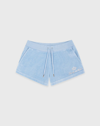 Sporty & Rich Juicy Script Velour Short - Sky Blue