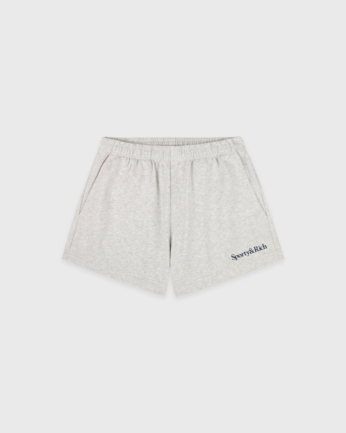Sporty & Rich Serif Logo Embroidered Disco Short - Heather Gray/Navy
