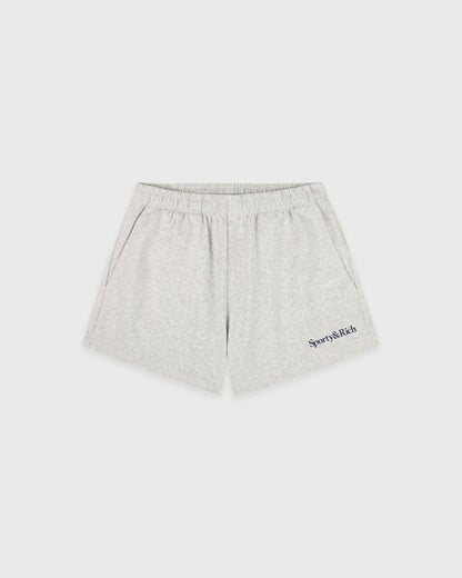 Sporty & Rich Serif Logo Embroidered Disco Short - Heather Gray/Navy