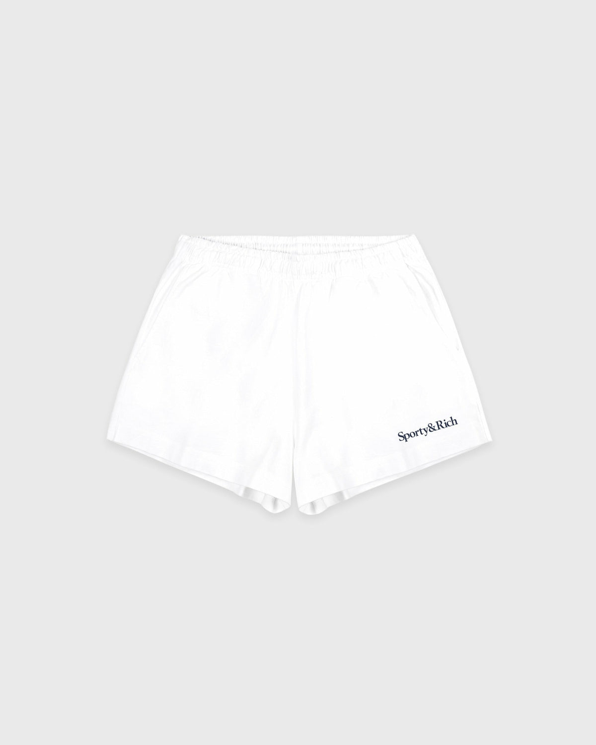 Sporty & Rich Serif Logo Embroidered Disco Short - White/Navy