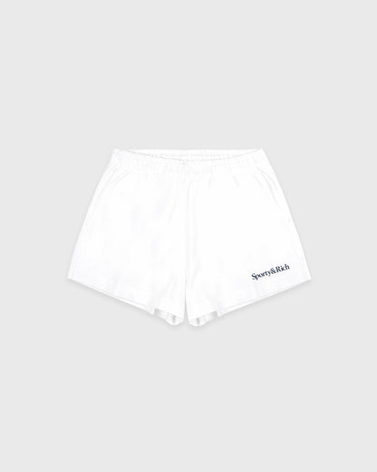 Sporty & Rich Serif Logo Embroidered Disco Short - White/Navy