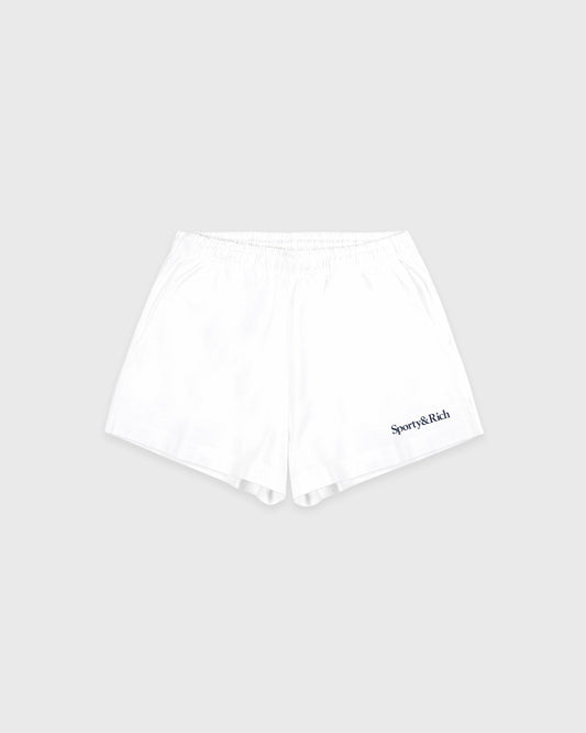 Sporty & Rich Serif Logo Embroidered Disco Short - White/Navy